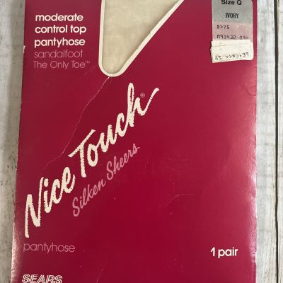 Vintage Sears Nice Touch Moderate Control Top Pantyhose Size Q Ivory