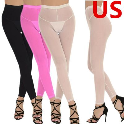 US Women's Sheer Mesh Long Pants See Through Tights Footless Pantyhose Trousers