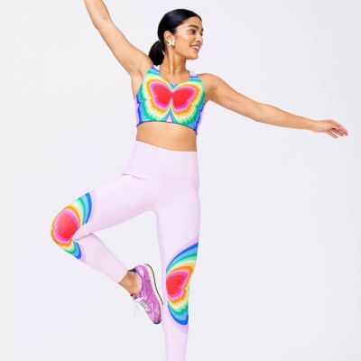 TEREZ Psychedelic Butterfly Sports Bra & Leggings 2 PC SET Pink XS NWT