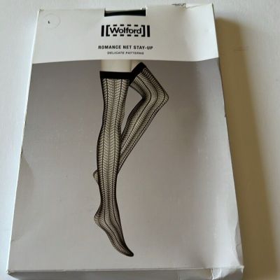 WOLFORD 21812 ROMANCE STAY UP TIGHTS BLACK SIZE LARGE NWT