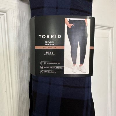 NWT Torrid Size 3 22/24 Navy Plaid Full Length Signature Waist Pocket Leggings