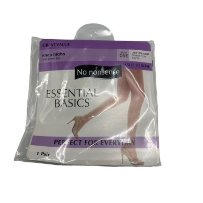 No Nonsense Essential Basics Knee High Black Sheer Toe Pantyhose Size One Sissy