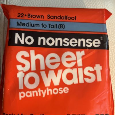 NOS No Nonsense Sheer To Waist Pantyhose BROWN Sandalfoot SZ B Med/Tall SEALED