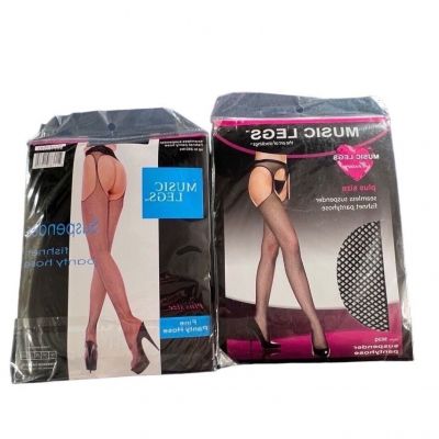 NEW 2 Music Legs Seamless Fishnet Suspender Pantyhose Plus Size Goth Wimshygoth