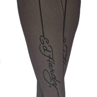 ED HARDY 1-Pair LOGO Back seam Tight pantyhose Nylon Blend BLACK Size M/L