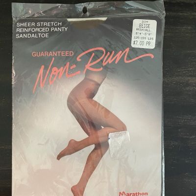 Vintage Sheer Stretch Pantyhose Marathon Non Run Beige Med/ Tall 125-155 lbs