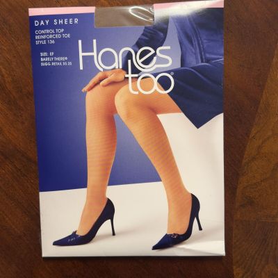 Sz EF Hanes Too Day Sheer Pantyhose Control Top Reinforced Toe Barely There 136