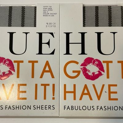 NIP 2 Pairs HUE Gotta Have It! Fashion Sheers Control Top Pantyhose Sachet Sz 2