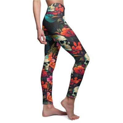 Womens Skinny Casual Leggings All Over Print Hawaiian Tropical Floral Surf Skull