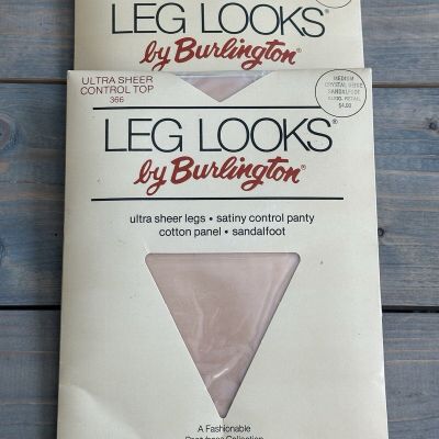 Burlington Leg Looks Crystal Beige Sandalfoot Control Top Pantyhose (2) Med