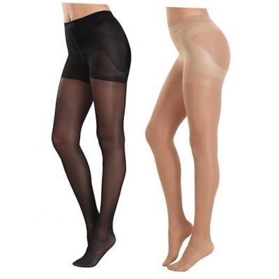 2 Pairs Women's Sheer Tights 40D High Waist X-Large Black and Natural Nude