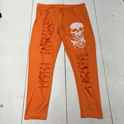 SHEIN Curve Orange Ripped Detail Leggings Skull Graphic Womens Size 3XL