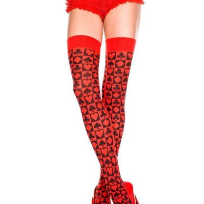 sexy MUSIC LEGS card print LAS VEGAS queen of hearts JOKER thigh HIGHS stockings