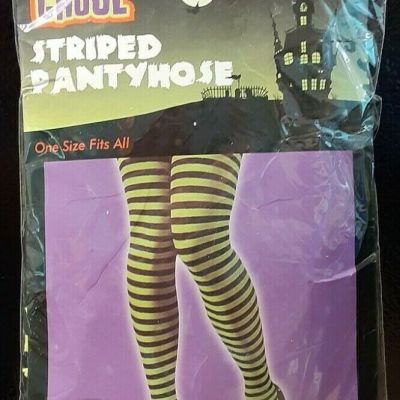 Totally Ghoul Green and Black Striped Pantyhose One Size NIB