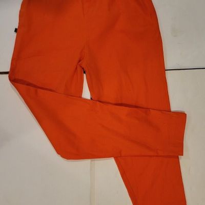 Women's Bright Bold Orange Elastic Waist Zip Stretch Skinny Leggings Pants