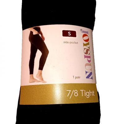 JOYSPUN WOMENS FOOTLESS 7/8 TIGHTS (S) Side Pocket BLACK New Larger Size