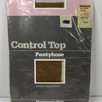 Vintage Montgomery Ward Sandalfoot Pantyhose Control Top Beige X-Tall