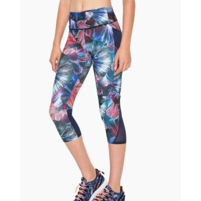 Desigual 3/4 Sport Leggings Capri Women's Size XL Workout Gym Mesh Colorful