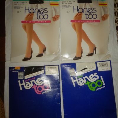 Lot of 4-HANES TOO Assorted Women's Plus Sheer Pantyhose 2 Black 1Q-2 Navy CD