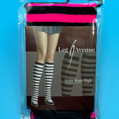 Leg Avenue Hot Pink and Black Striped Thigh High's Brand-New Deadstock