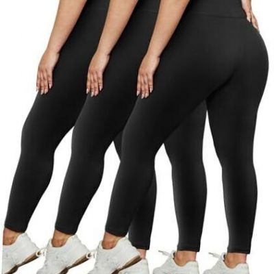 3 Pack Plus Size Leggings for Women(X XX-Large Plus 26inch Black/ Black/ Black