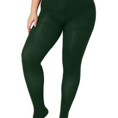 DancMolly Plus Size 240D Opaque Black Tights for Women XX-Large Darkgreen