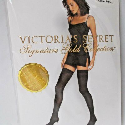 1 Victoria's Secret Signature Gold Silky Opaque Stay Ups Stockings, Navy-XS