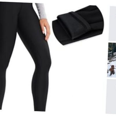 Thermal Fleece Lined Leggings Women 28'' - Winter Warm Workout Medium Black