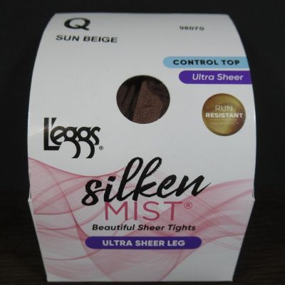 Leggs Silken Mist Pantyhose Tights Control Top Ultra Sheer Q Sun Beige