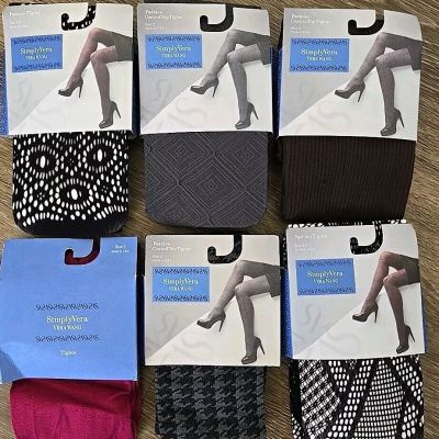 NEW Simply Vera Wang Tights  Size 2 Lot Of 6 Black Gray Brown Fuschia