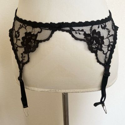 Vtg Black Lace Garter Belt Gothic Made In USA Bow Sexy OS Adjustable 90s READ