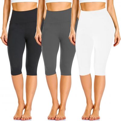 3 Pack Leggings for Women High Waisted Soft Black Yoga Pants for Workout L/XL