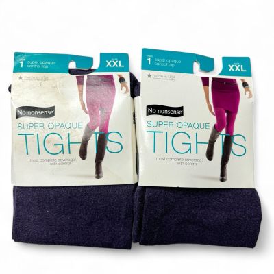 No Nonsense Super Opaque Tights Control Top Fig Tree Heather Size XXL New 2 Pair