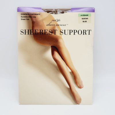 JC Penney East 5th Sheerest Support Control Top Pantyhose Sz Average Suntan NOS