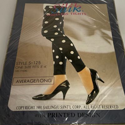 Vtg Silik White with Black Polkodots Footless Tights 100 Nylon One Size