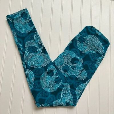 ???? ???? NWT LuLaRoe OS leggings Halloween paisley teal skulls MAJOR UNICORN ????