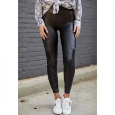 Spanx Black Faux Leather High Rise Moto Leggings Womens Medium