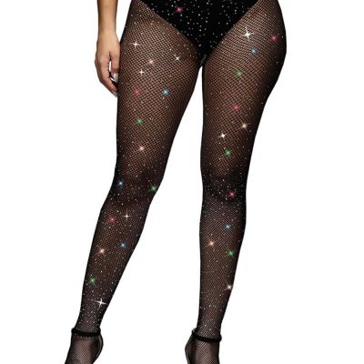 Fishnet Stockings Rave Sparkly Rhinestone Fishnets Sexy High Waist Tights Hal...