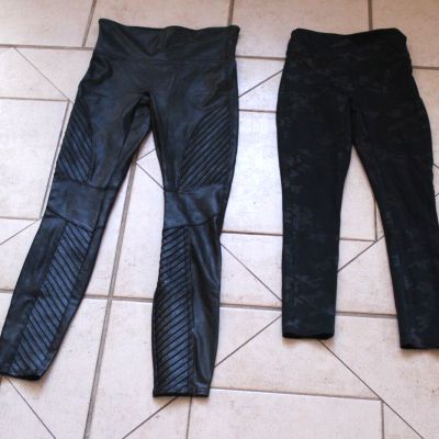 SPANX Faux Leather Black Leggings  Sz S/P     2 PC LOT