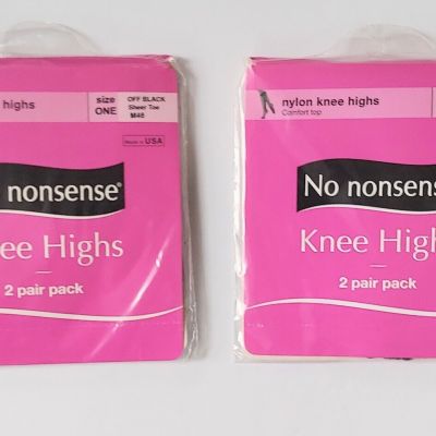 No Nonsense Nylon Knee Highs Comfort Top One Size Off Black Sheer Toe 2 Pair M46