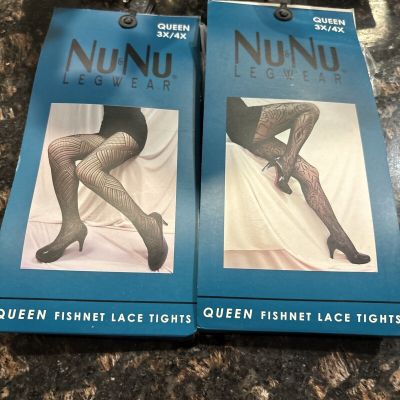 NU&NU LEGWEAR QUEEN FISNET LACE TIGHT STOCKING 3X/4X 2 Pair