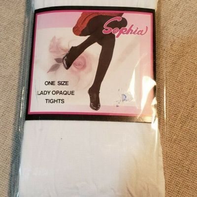 LADYS WHITE OPAQUE TIGHTS LINGERIE SOPHIA ONE SIZE 5'-6' 100-165 LBS NEW  IN PKG