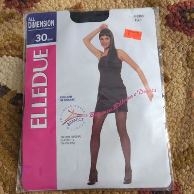 New ELLEDUE 30 Denier Tri-Dimensional Elasticity Pantyhose Nero Black Size TG 1