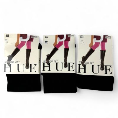 HUE Super Opaque Tights with Control Top Womens Size 1 Solid Black 3 Pairs New