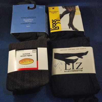 Lot 4 NOS Tights Talbots, Vera Wang,  Leggs, Liz Claiborne Contrl Top Navy Black