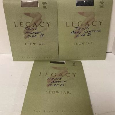 Lot Of 3 LEGACY Legwear Microfiber Control Tights Brown Gray Mineral Size B New