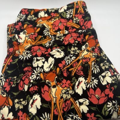 Lularoe One Size Walt Disney Bambi & Flower Black RARE Women's Leggings