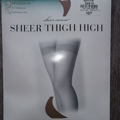 JCPenney Sheer Thigh High Pantyhose Size Queen, Color Sand 43 Reinforced Toe