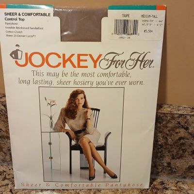 Women's Jockey Sheer Control Top Pantyhose Taupe Sandlefoot Med-Tall 5'5