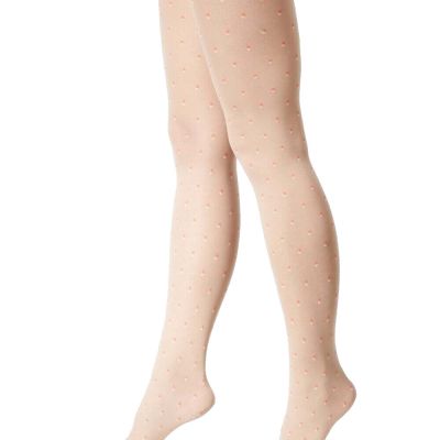 Hanes Womens  Tights Double Party dots NUDE - Coral Small  H4